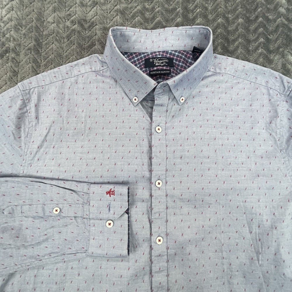🐧Original Penguin-‎ Men's dress shirt Long Sleeve Heritage Slim Fit Embroidered